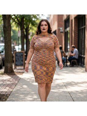 Anthropologie Current Air Ribbed Cutout Knit Dress Sz 1X Stretch Sexy Casual